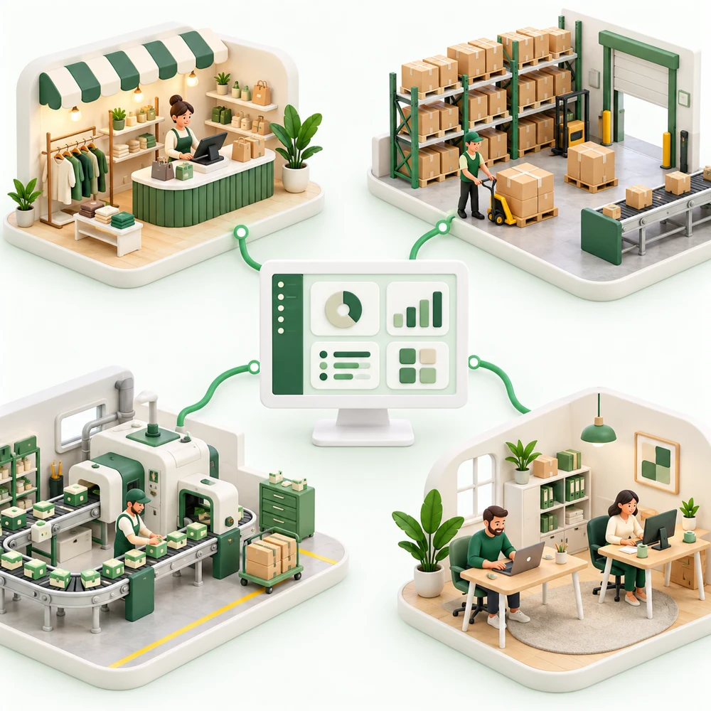 Comercio, logística, industria y servicios conectados por una gestión central